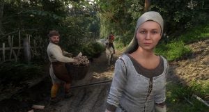 Screenshot of Kingdom Come: Deliverance game with medieval characters.