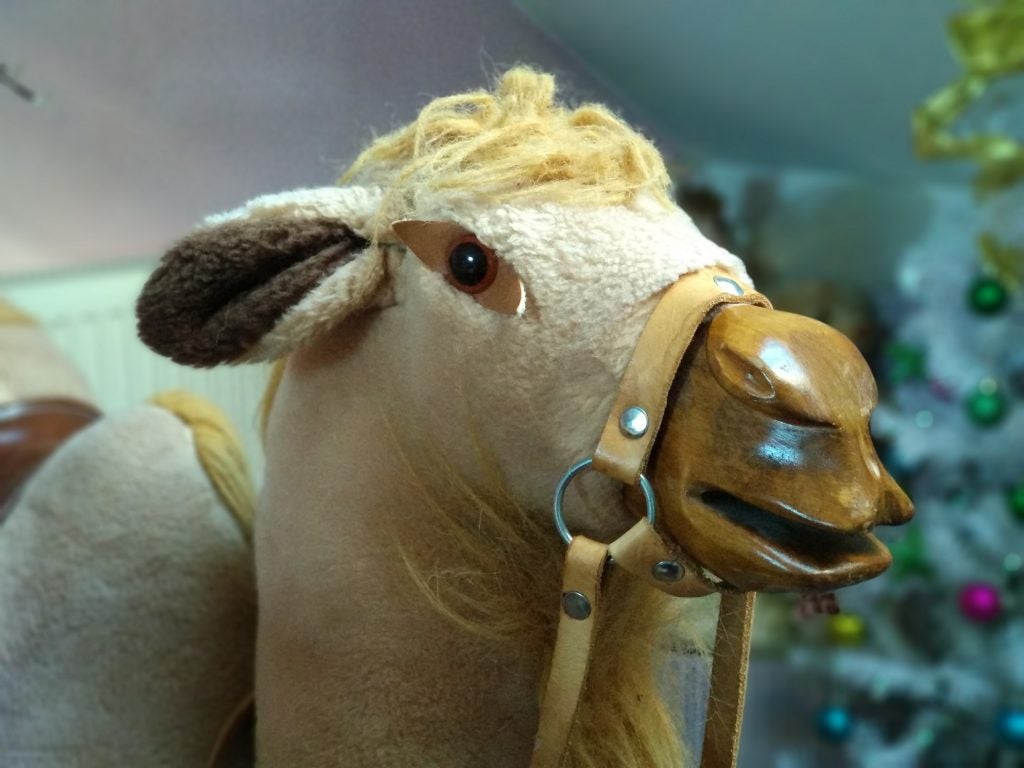 Photo taken by Xiaomi Mi A1 showcasing outdoor clarity.Close-up of a wooden horse toy with a leather harness.Close-up of a white and blue dreamcatcher with feathers.