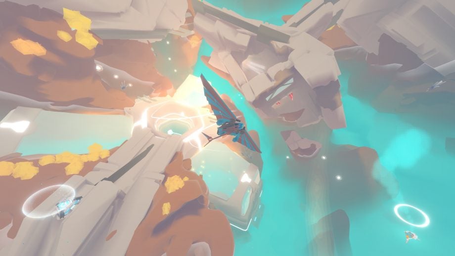 InnerSpace game screenshot featuring aircraft in a surreal landscape.