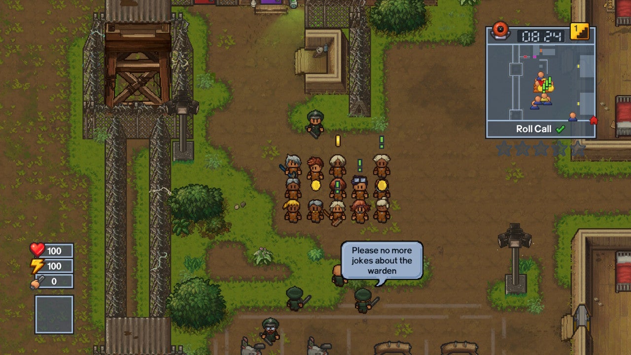 Screenshot of gameplay from The Escapists 2 showing roll call event.