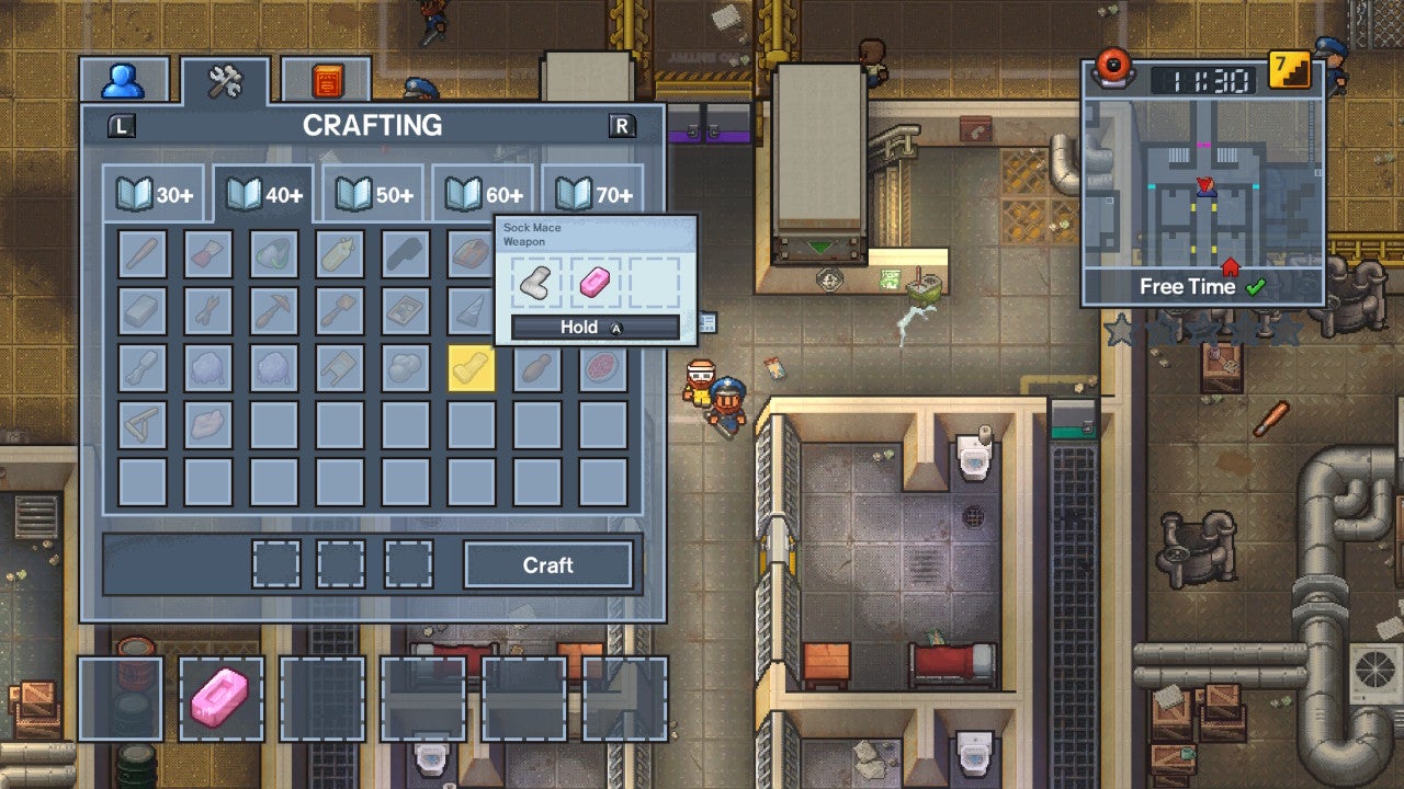 Screenshot of The Escapists 2 crafting menu and gameplay