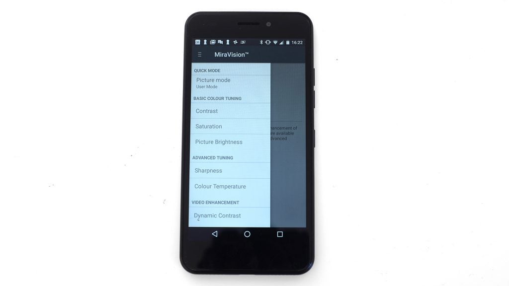 EE Hawk smartphone displaying MiraVision color settings screen.