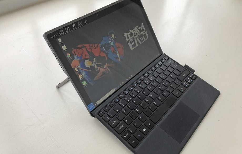 Acer Switch 3 laptop with detachable keyboard and stand.