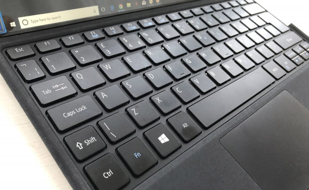 Close-up of Acer Switch 3 keyboard and touchpad.