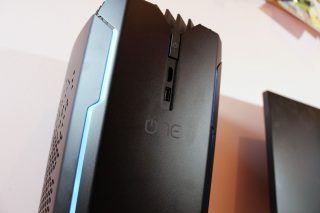 Close-up of the Corsair One Elite compact gaming PC.