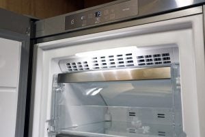 Whirlpool freezer interior with digital temperature display