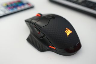 Corsair Dark Core RGB SE wireless gaming mouse on desk