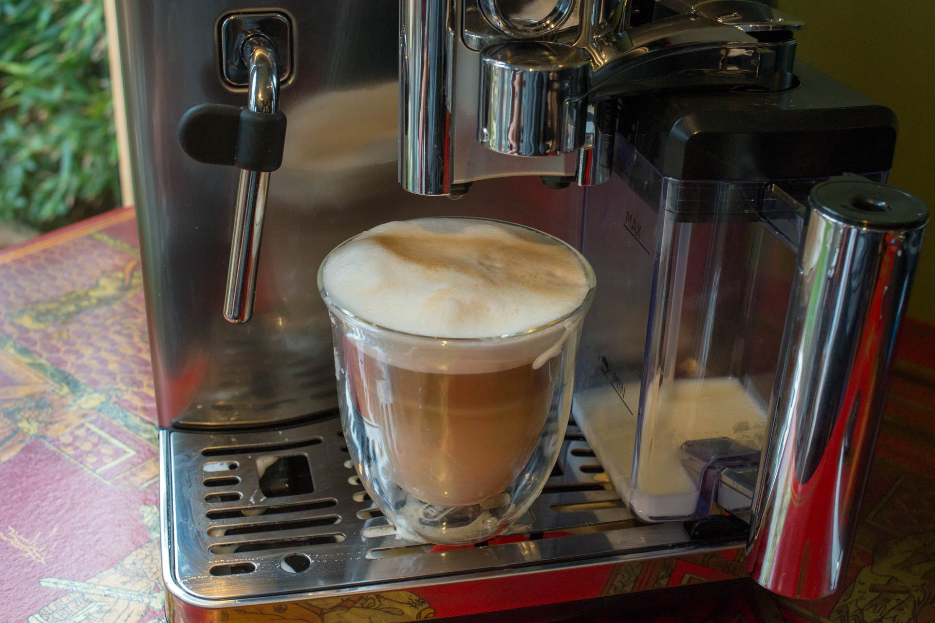 Gaggia Babila espresso machine brewing a cappuccino.