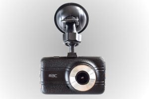 RAC 107 Dash Cam mounted on a suction cup stand.