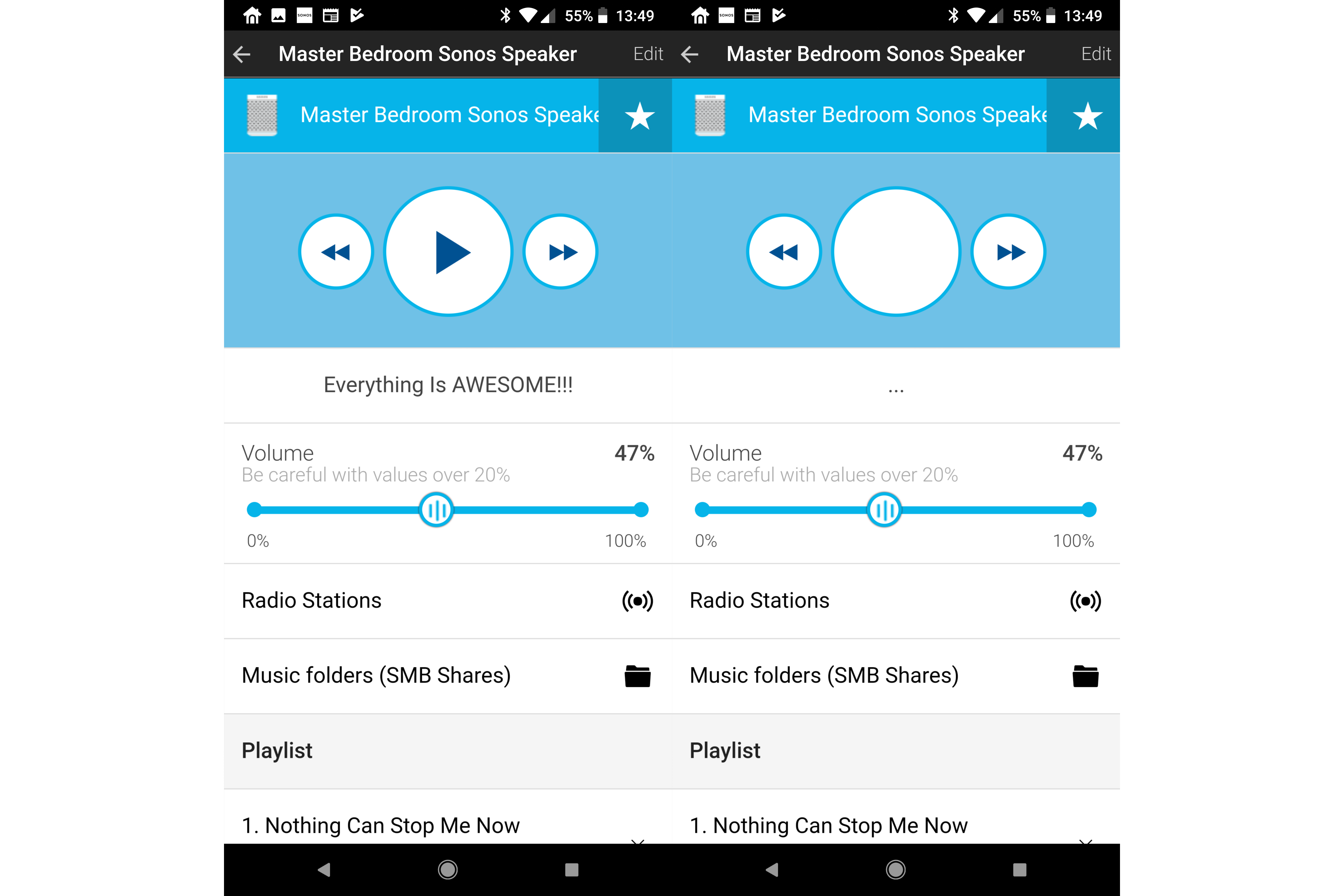Screenshot of nCube Home app interface showing volume control and playlists.