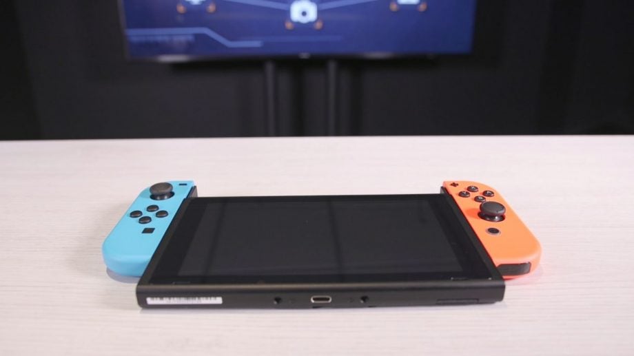 Nintendo Switch console with blue and red Joy-Con controllers.