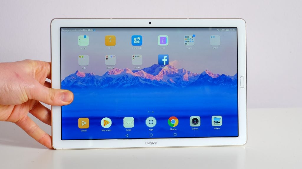 Huawei MediaPad M5 Pro tablet on white backgroundHuawei MediaPad M5 Pro tablet displaying apps on screen.