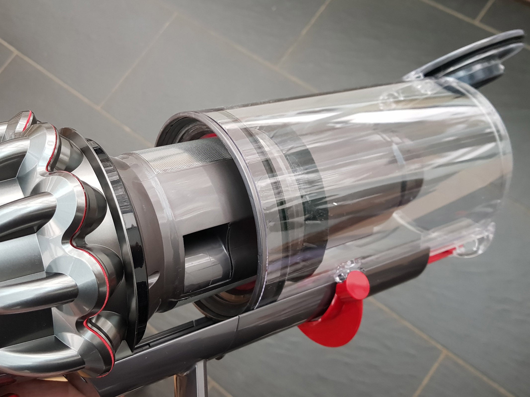 Close-up of Dyson Cyclone V10 Absolute vacuum cleaner
