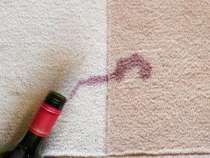 Wine spill on carpet before cleaning test.