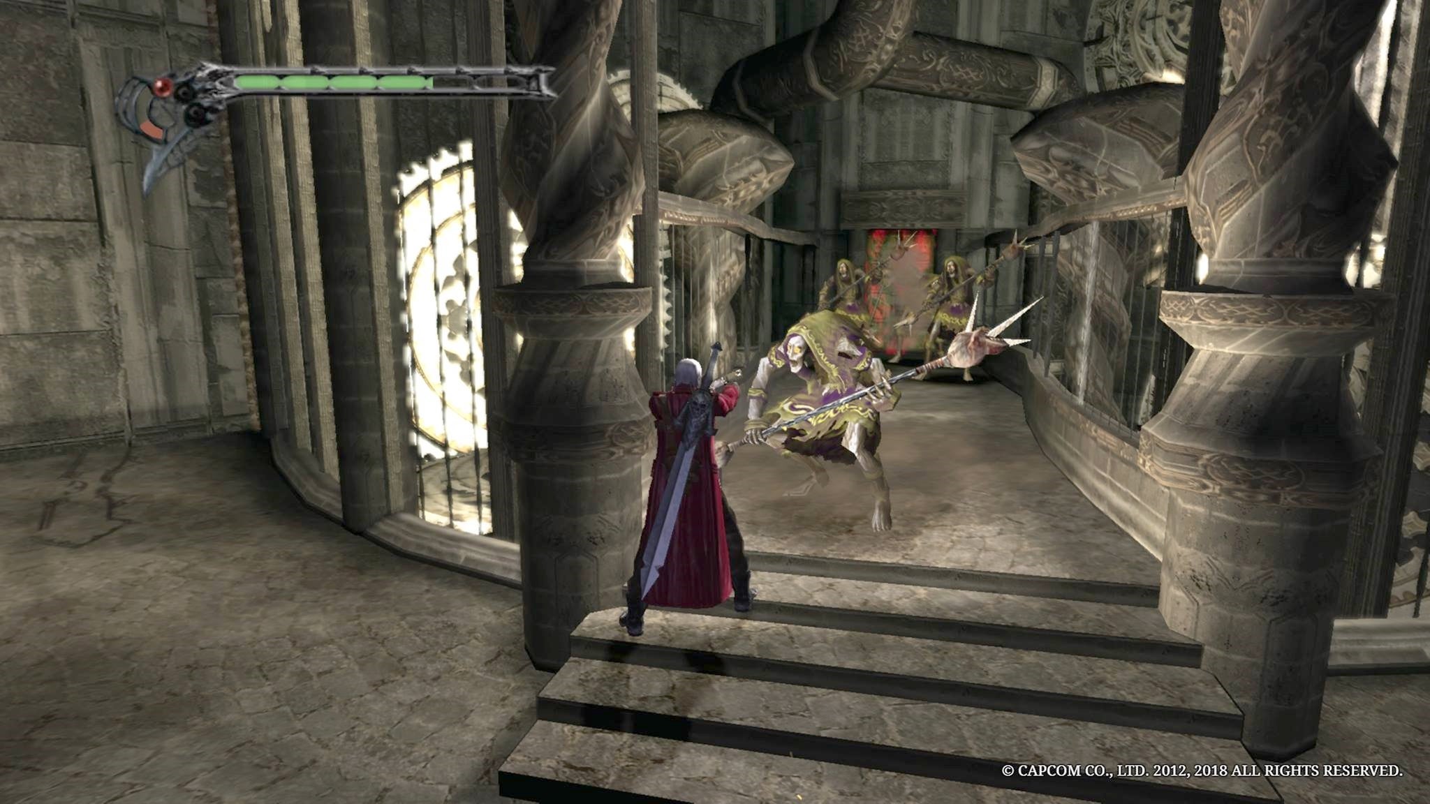 Devil May Cry character battling demons in Gothic setting.