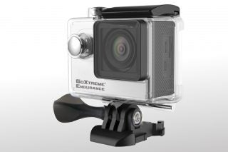 GoXtreme Endurance action camera with waterproof case and mount.