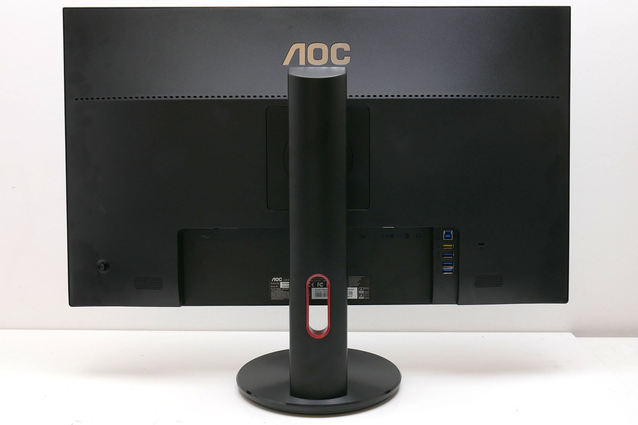 AOC G2790PX gaming monitor rear view showing ports and stand