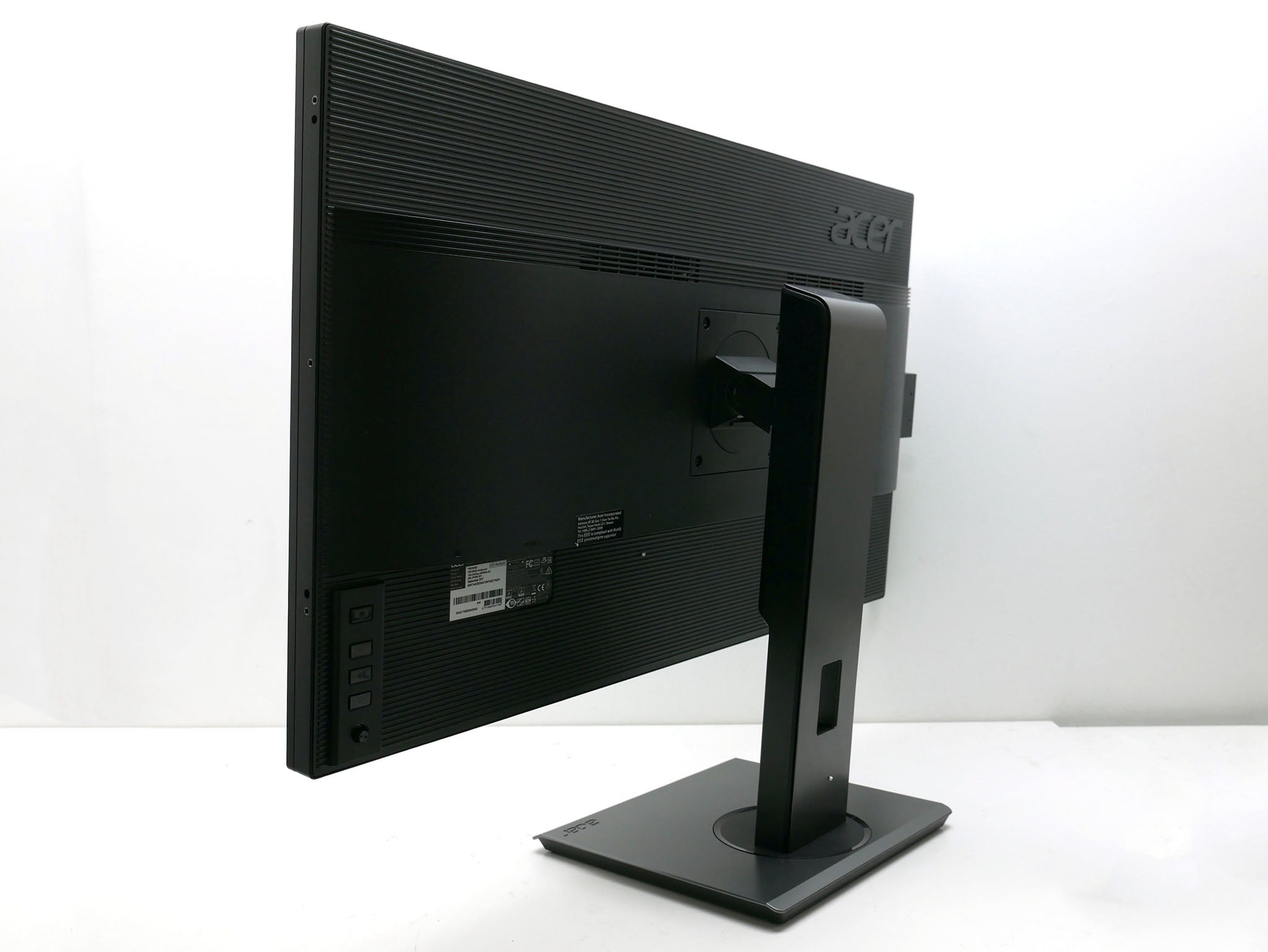 Rear view of Acer ProDesigner PE320QK monitor with stand.