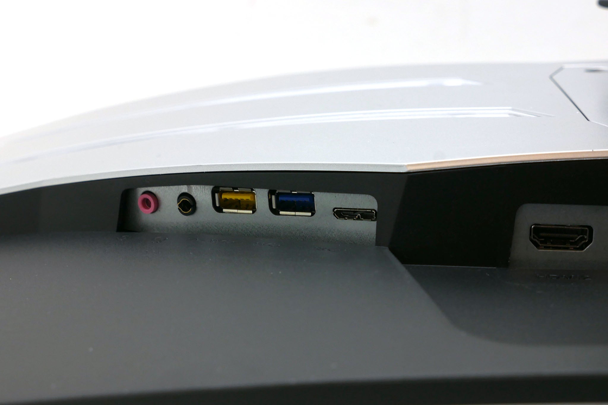 Close-up of AOC monitor's connectivity ports.