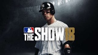 MLB The Show 18 game cover with player in Yankees uniform.
