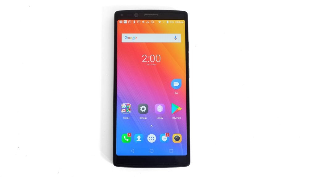 Doogee Mix 2 smartphone displaying home screen on a white background.