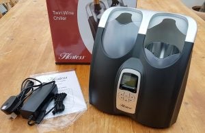 Hostess HW02MA Twin Wine Chiller with power adapter and manual.