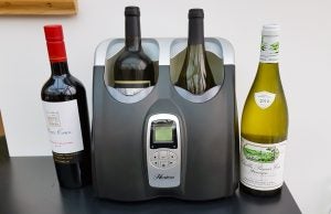 Hostess HW02MA wine cooler with two bottles of wine.