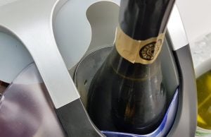 Wine bottle placed in Hostess HW02MA wine chiller.