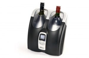 Hostess HW02MA wine cooler with two bottles and digital display.