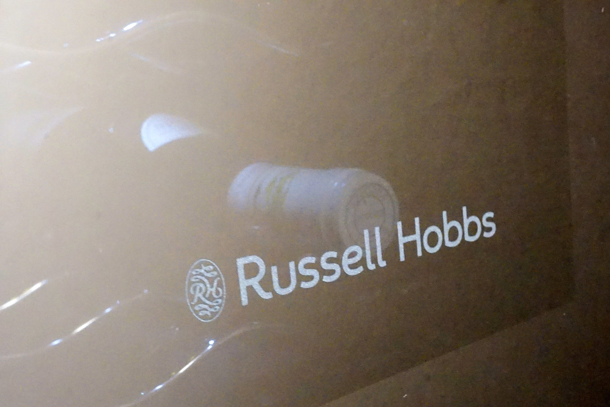 Close-up of Russell Hobbs logo on wine cooler.