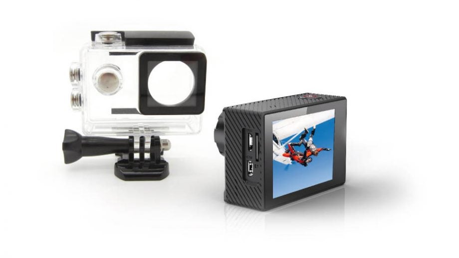 GoXtreme Vision 4K action camera with accessories.