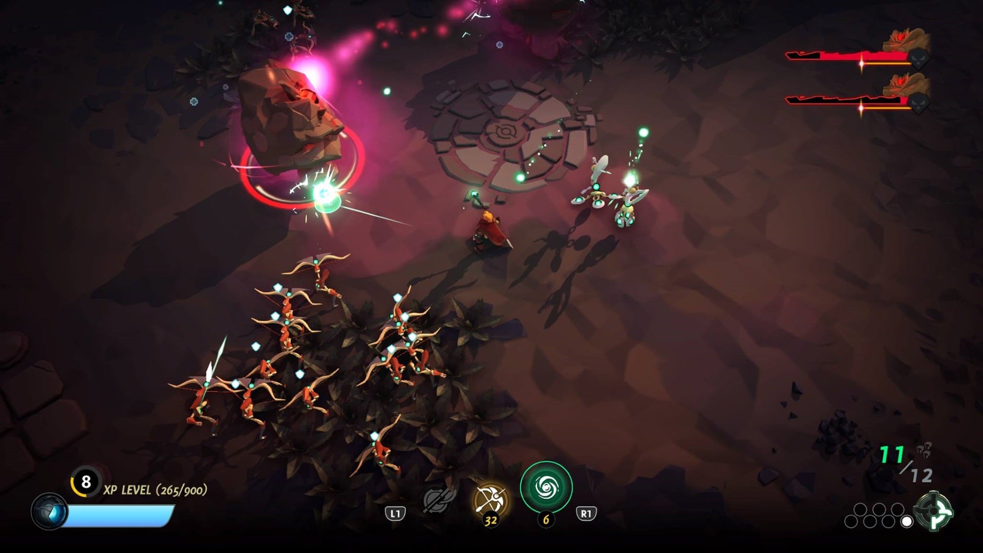 Screenshot of gameplay from Masters of Anima with character and minions.