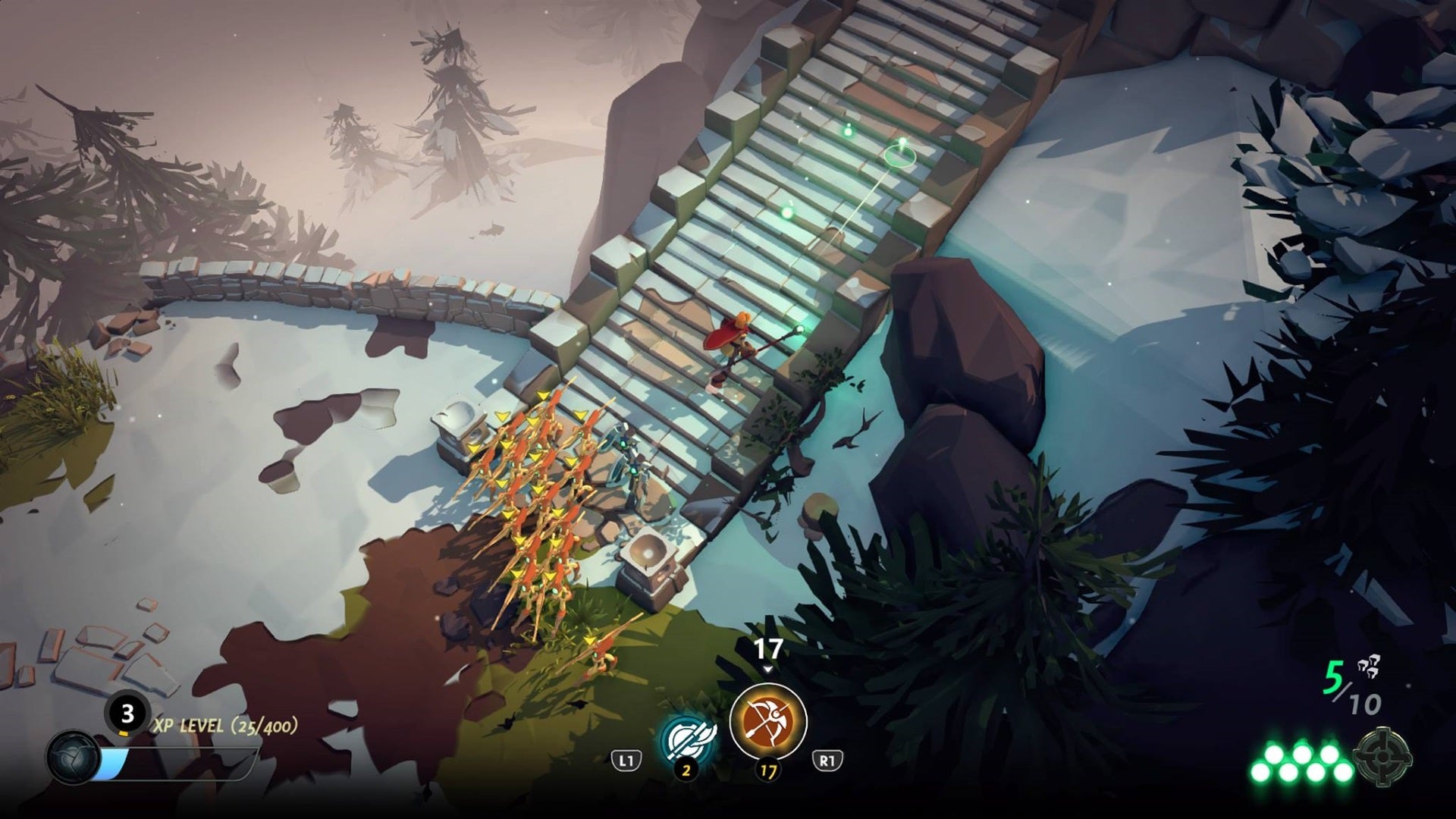 Screenshot of Masters of Anima gameplay showing character and minions.