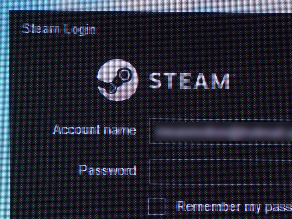 Close-up of Philips monitor displaying Steam login screen.