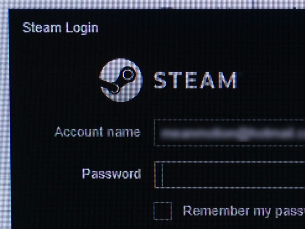 Close-up of a Steam login screen on a monitor.