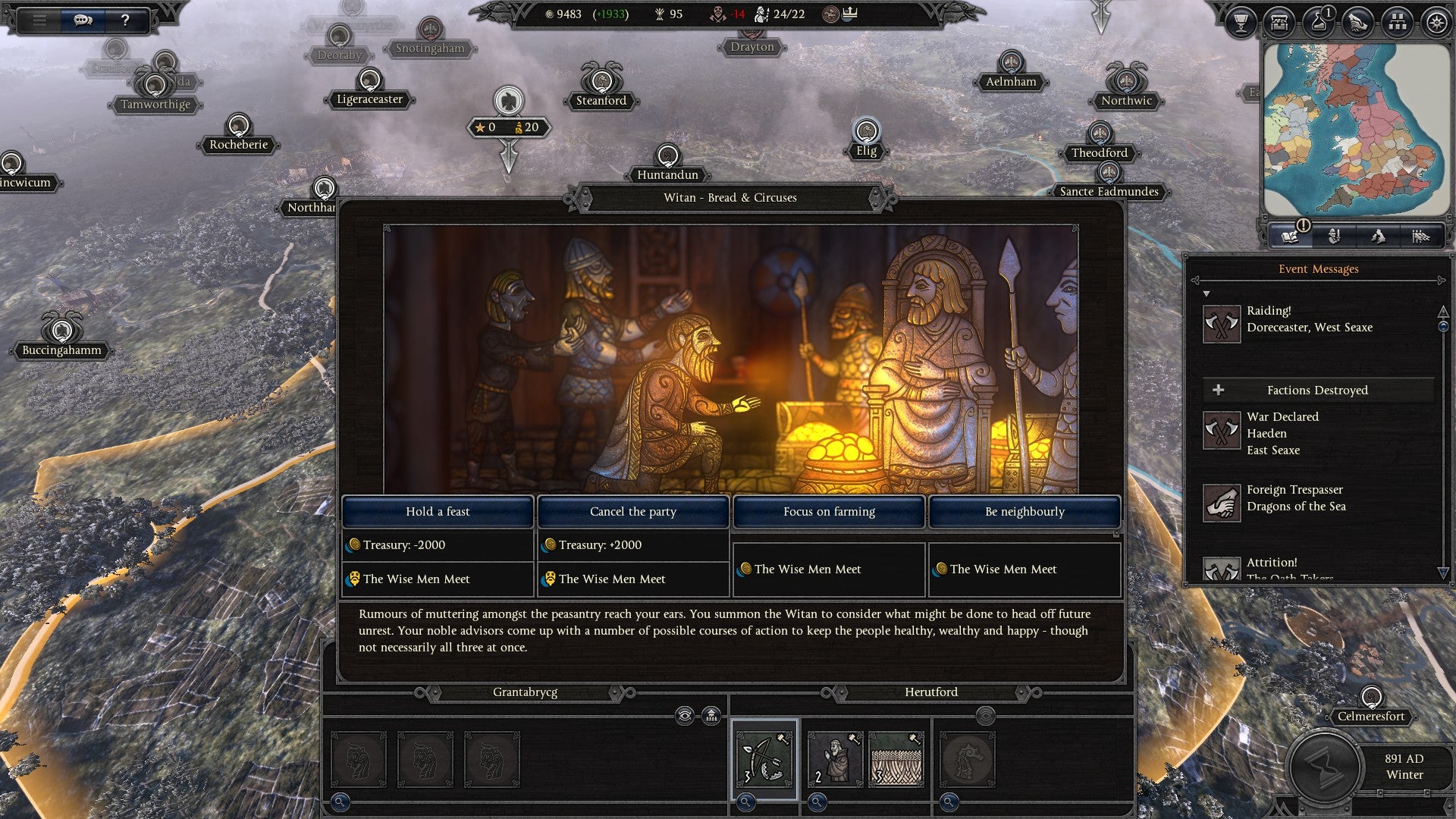 Screenshot of Total War Saga: Thrones of Britannia gameplay.