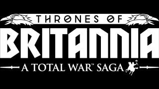 Thrones of Britannia game logo with Viking helmet and horseman.