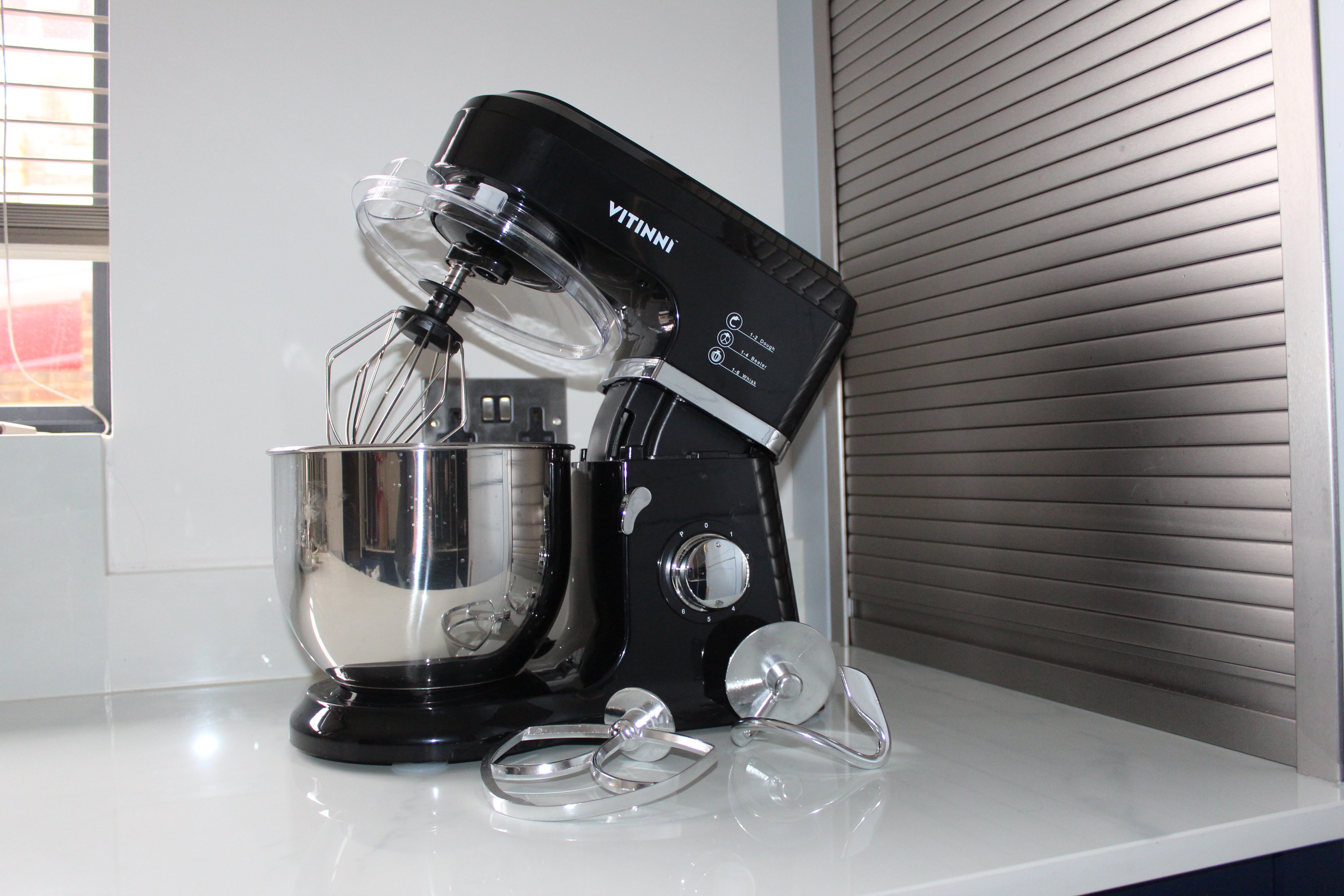 Vitinni 800W Stand Mixer with accessories on kitchen counter.
