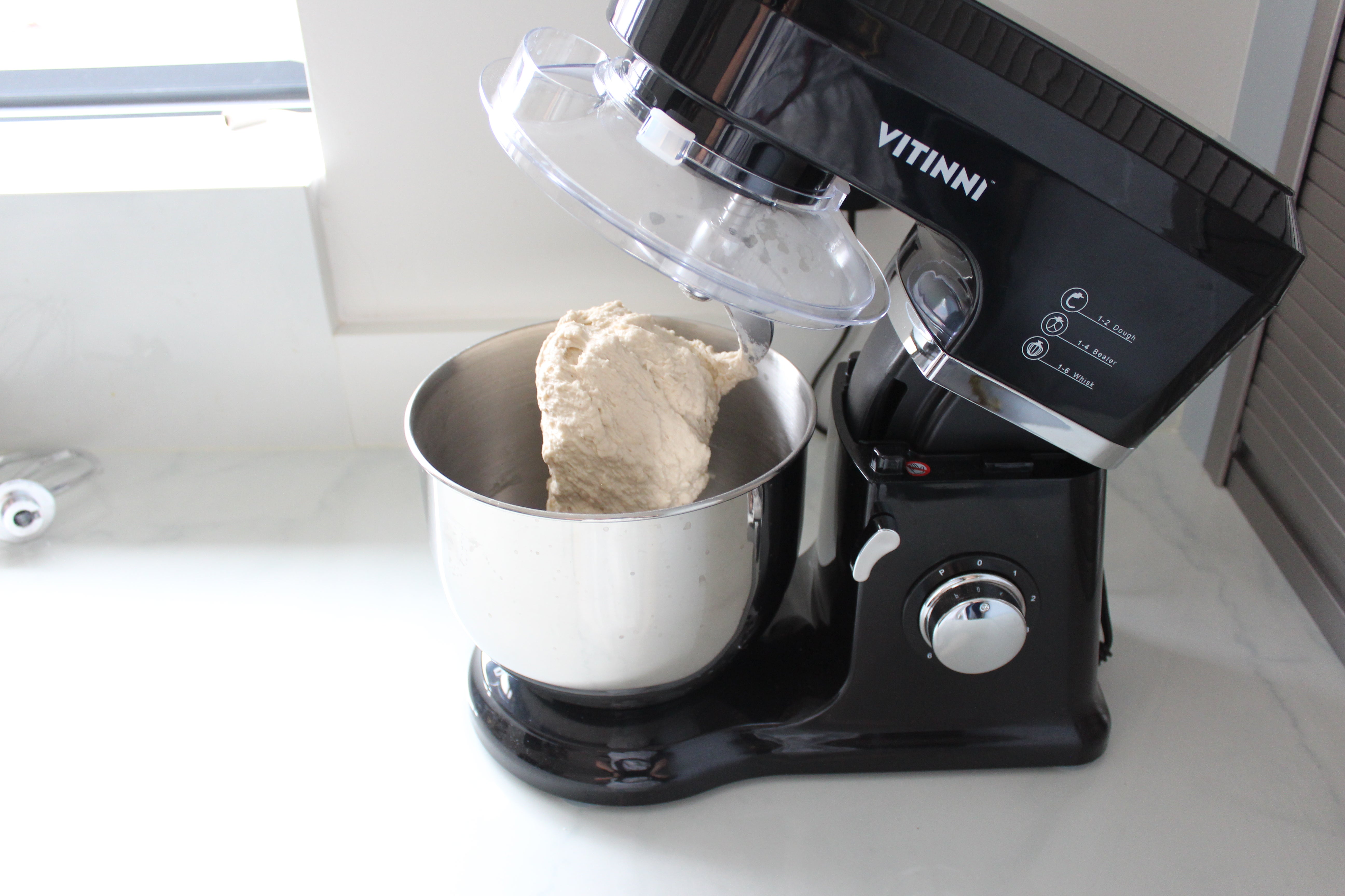 Vitinni 800W Stand Mixer in use with dough in bowl.