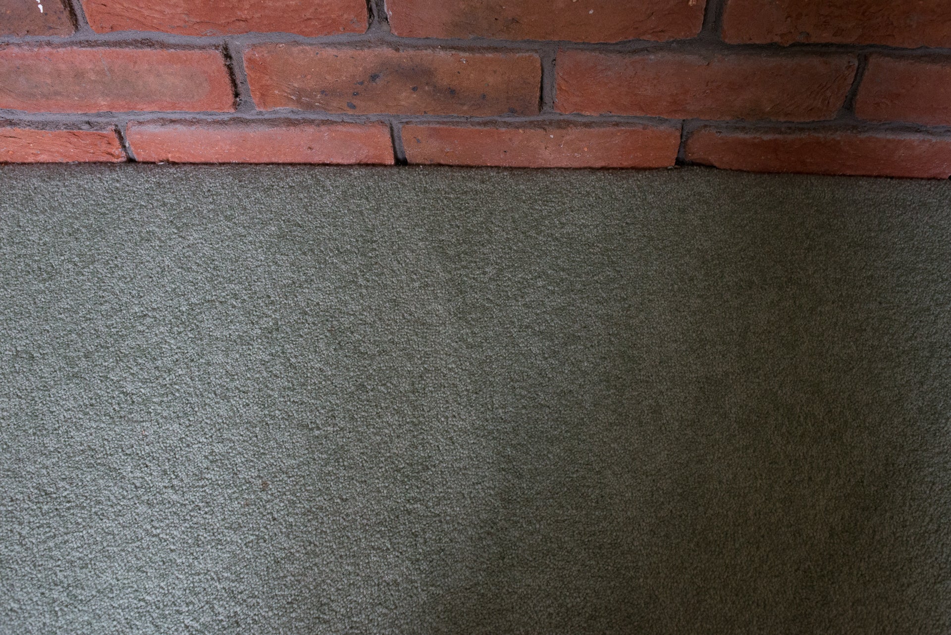 Green carpet and brick wall, no visible product.