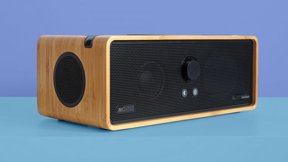 Orbitsound E30 speaker on dual-colored background.