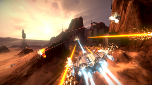 Screenshot of a space combat virtual reality game.