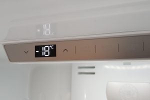 Bertazzoni refrigerator display showing -18°C temperature setting.