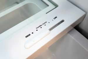 Close-up of Bertazzoni refrigerator humidity control setting.