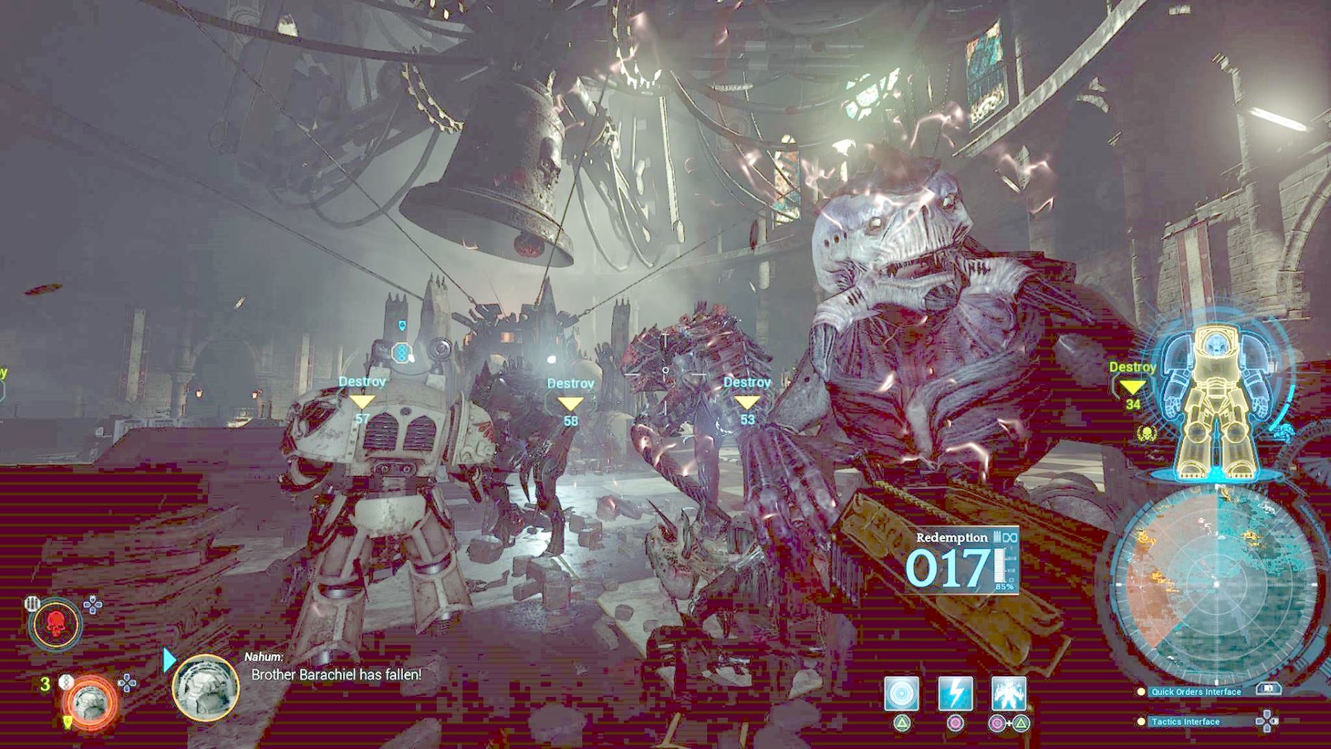 Screenshot from 'Space Hulk: Deathwing' showing in-game battle scene.