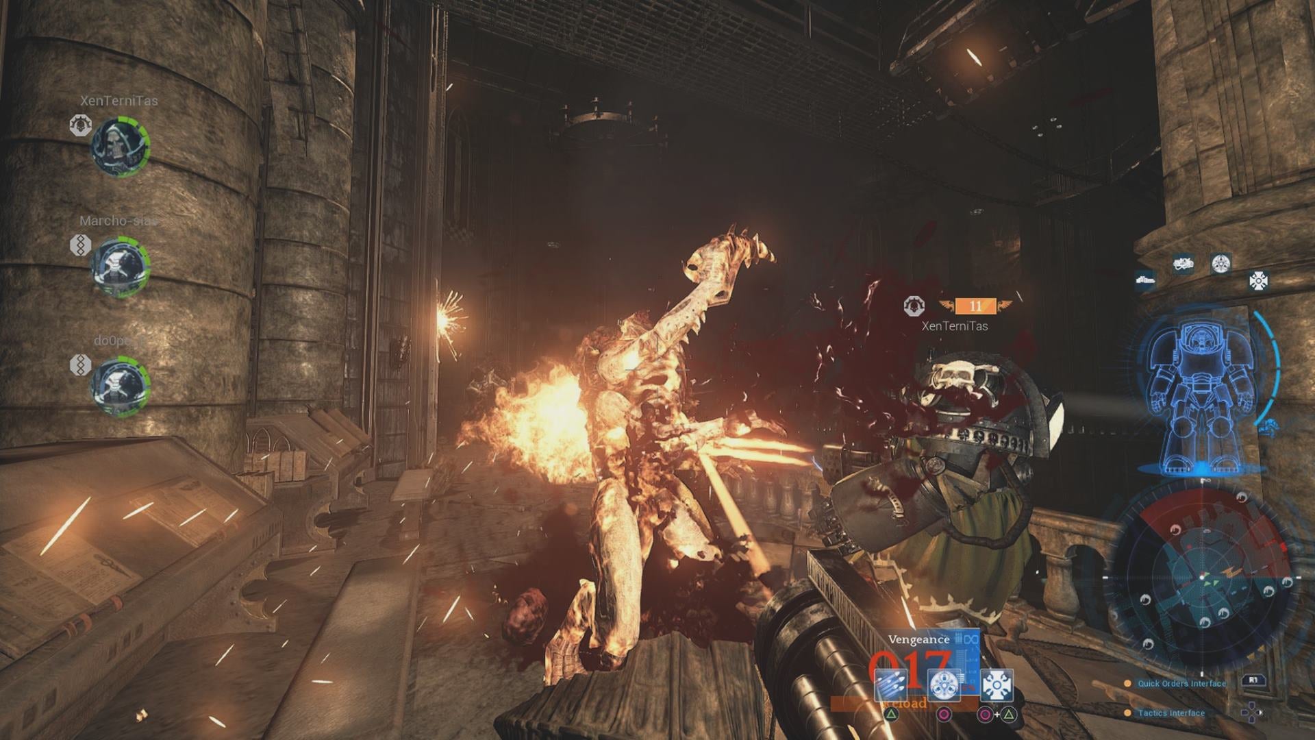 Screenshot of Space Hulk: Deathwing gameplay with action scene.