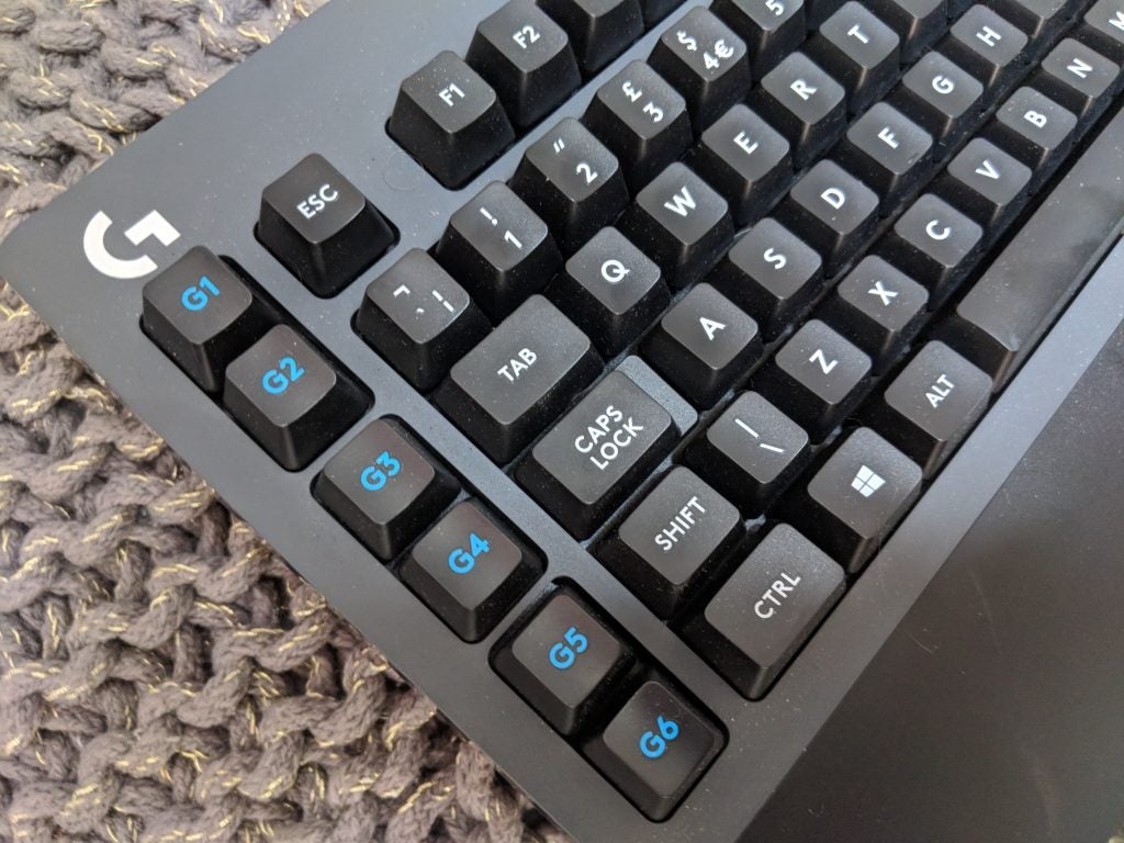 Close-up of Logitech G613 wireless mechanical keyboard keys.