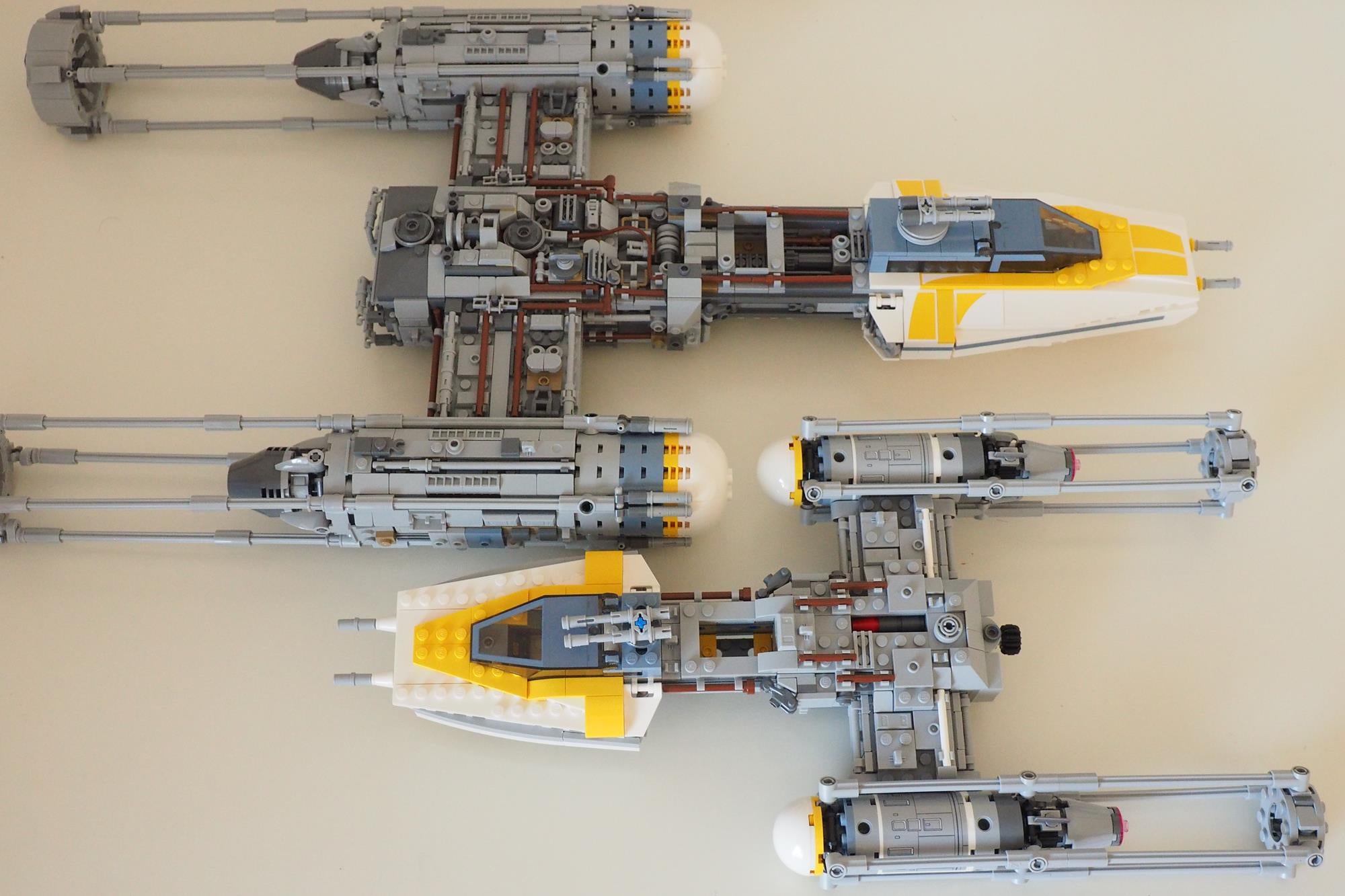 LEGO Star Wars UCS Y-Wing sets from different angles.