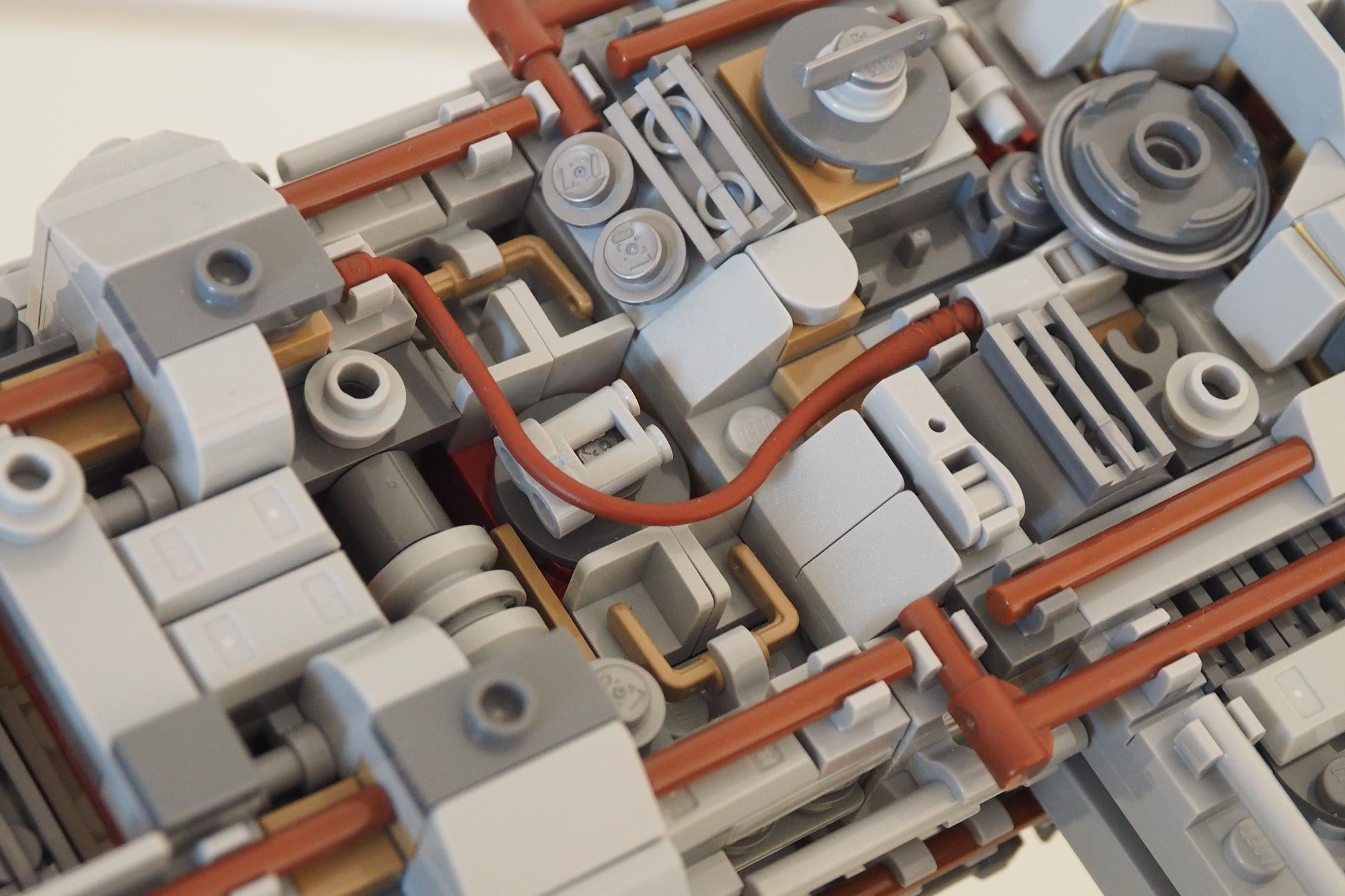 Close-up view of LEGO Star Wars Y-Wing intricate details.