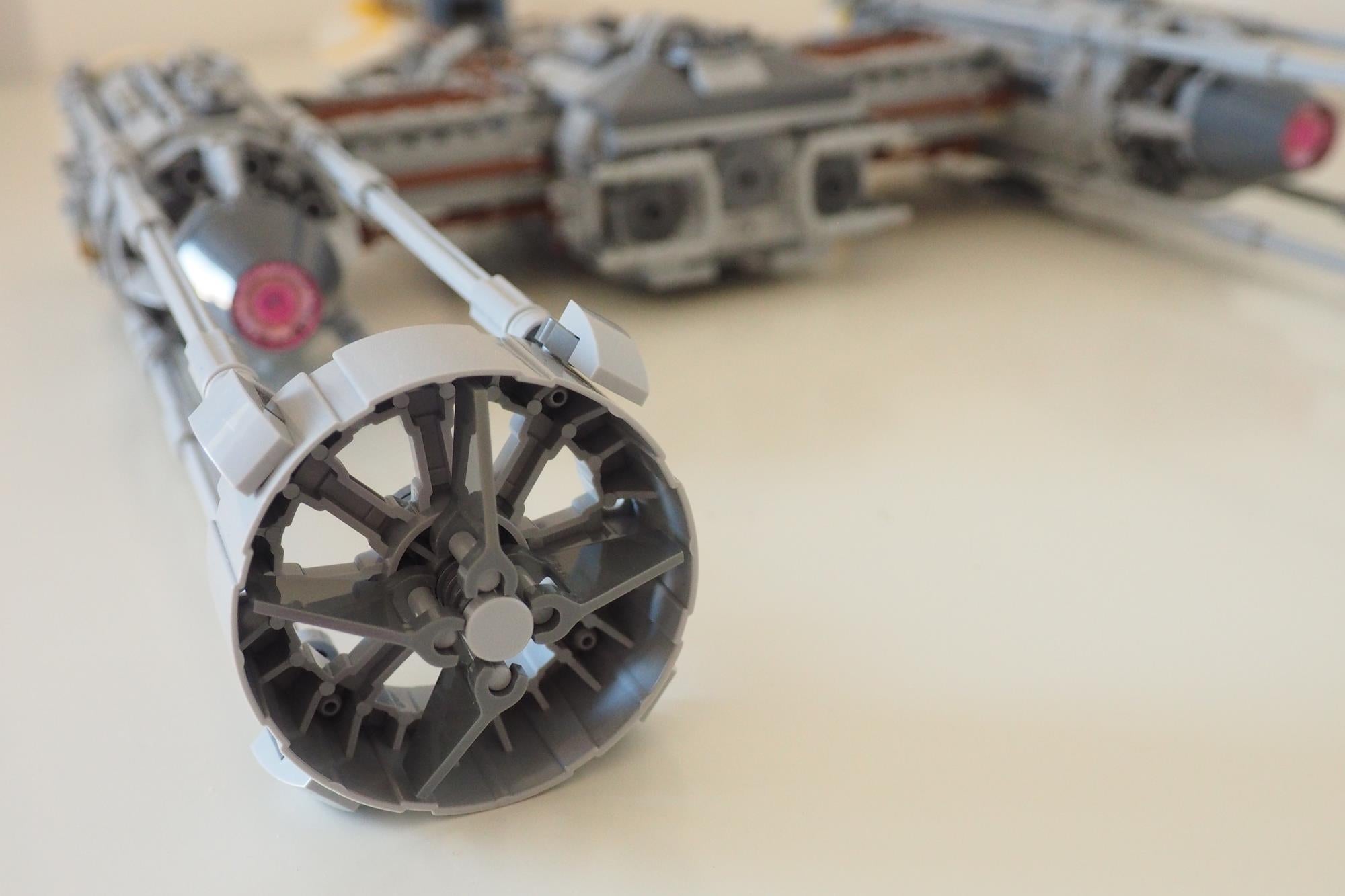 LEGO Star Wars UCS Y-Wing model on displayClose-up of LEGO Star Wars Y-Wing Starfighter model.